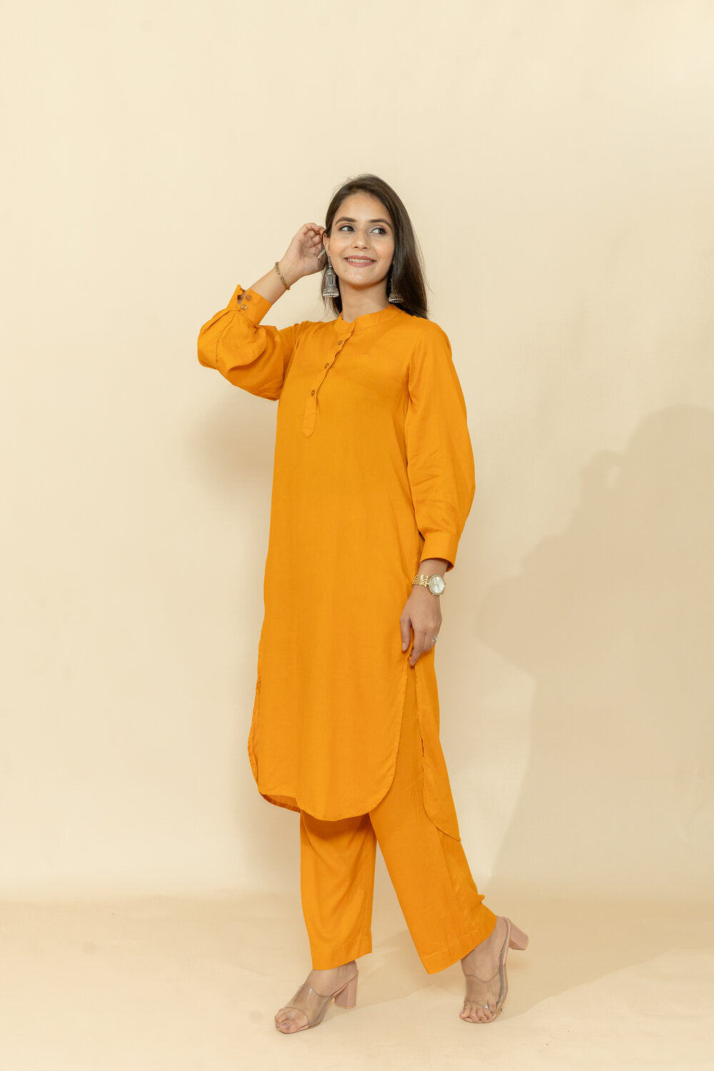 ABHA MUSTARD RAYON CO-ORD SET