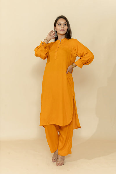 ABHA MUSTARD RAYON CO-ORD SET