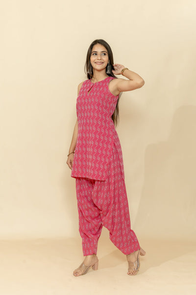 RISHA PINK KATHA COTTON CO-ORD SET