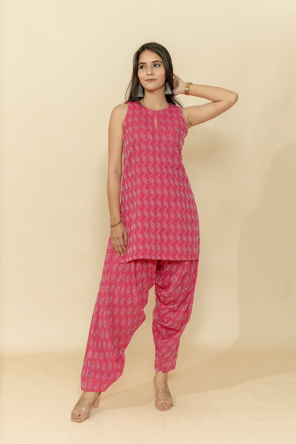 RISHA PINK KATHA COTTON CO-ORD SET