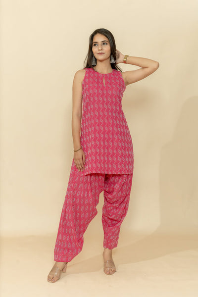 RISHA PINK KATHA COTTON CO-ORD SET