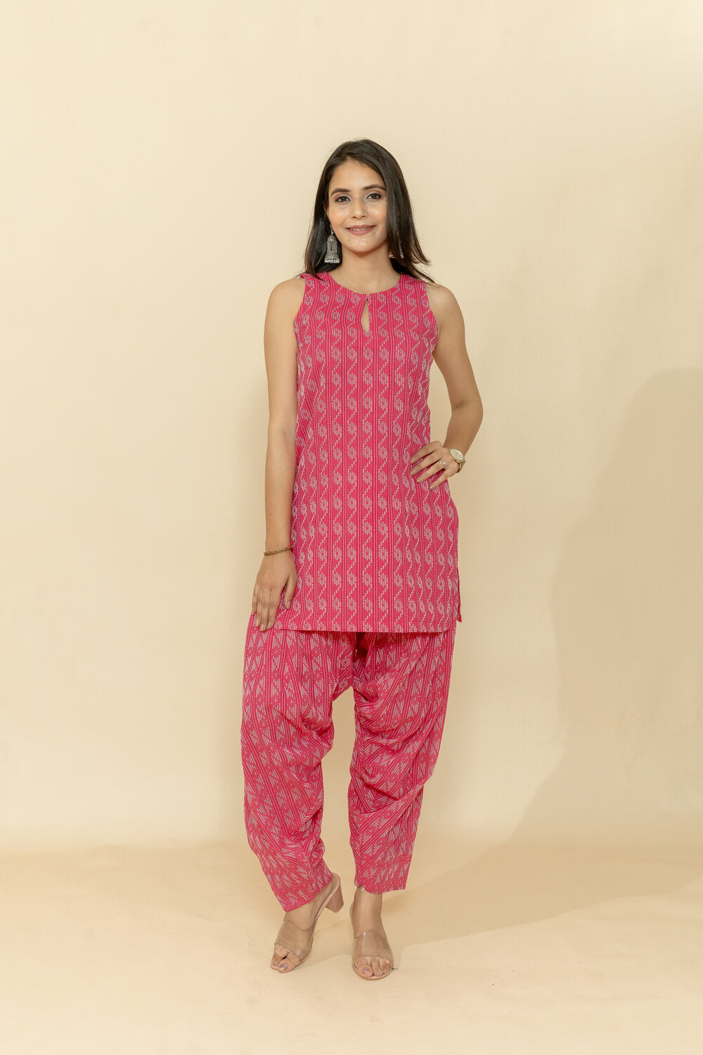 RISHA PINK KATHA COTTON CO-ORD SET