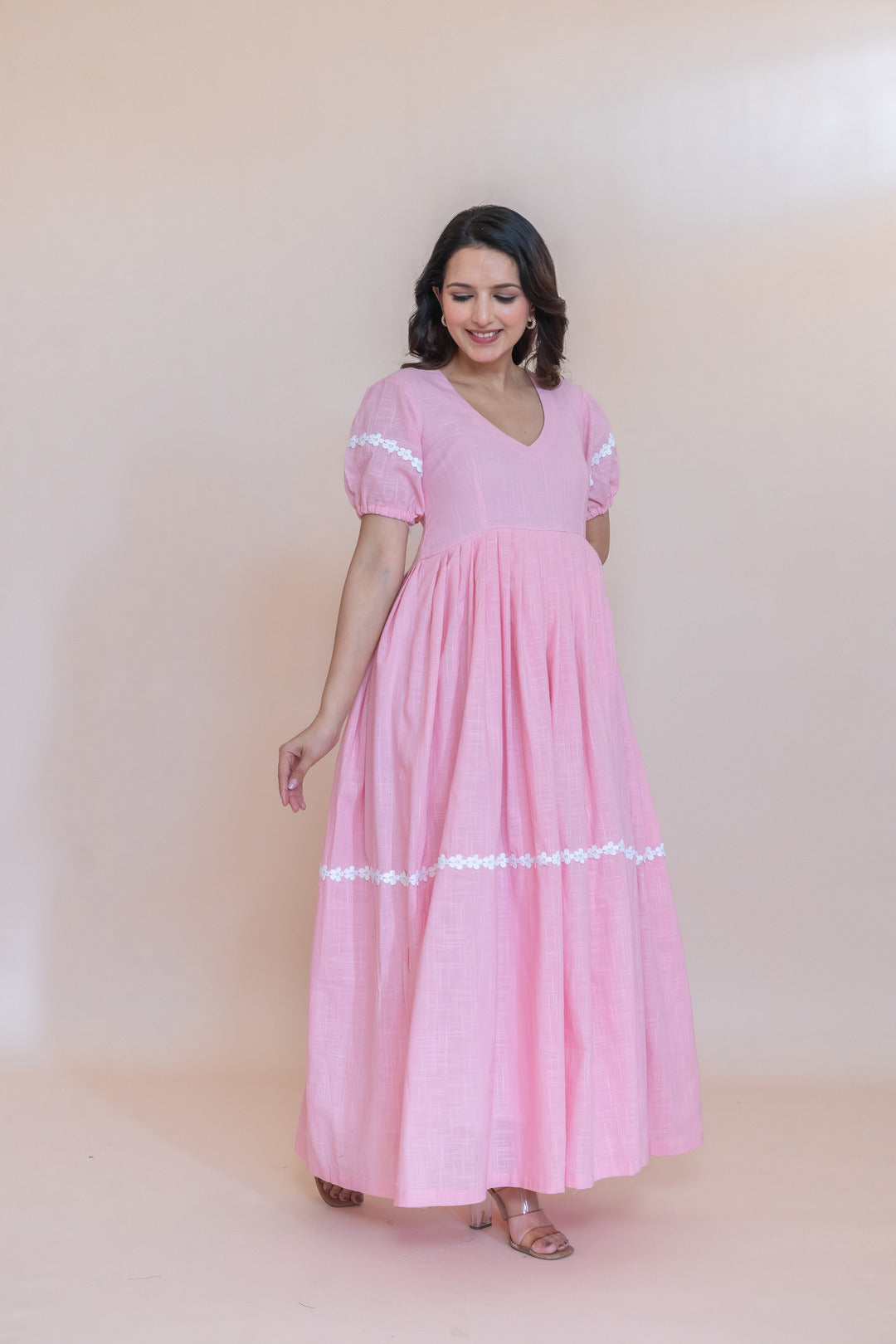 PINK SOFTY COTTON SLUB DRESS