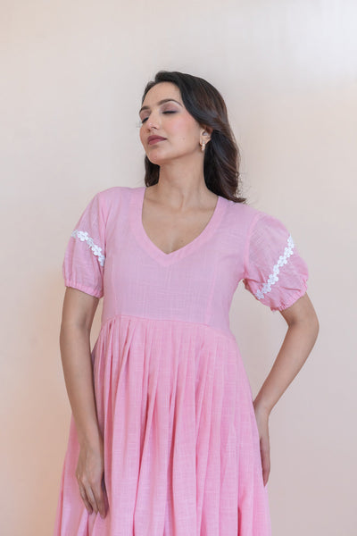 PINK SOFTY COTTON SLUB DRESS