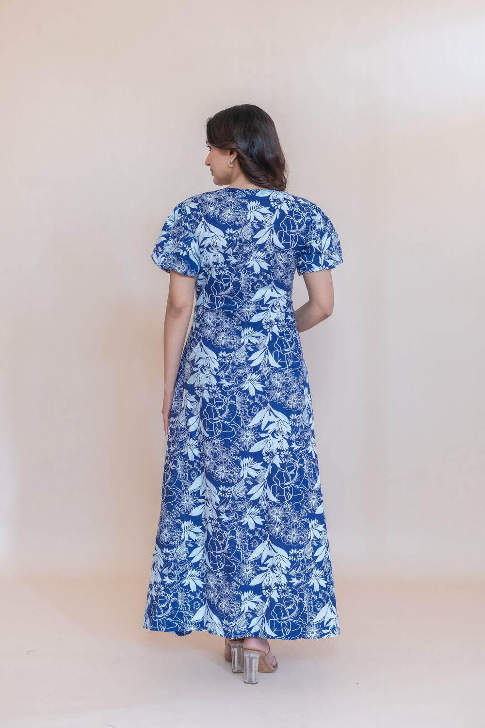 INDIGO FLOWER PRINTED DRESS