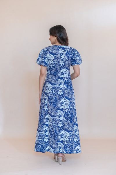 INDIGO FLOWER PRINTED DRESS