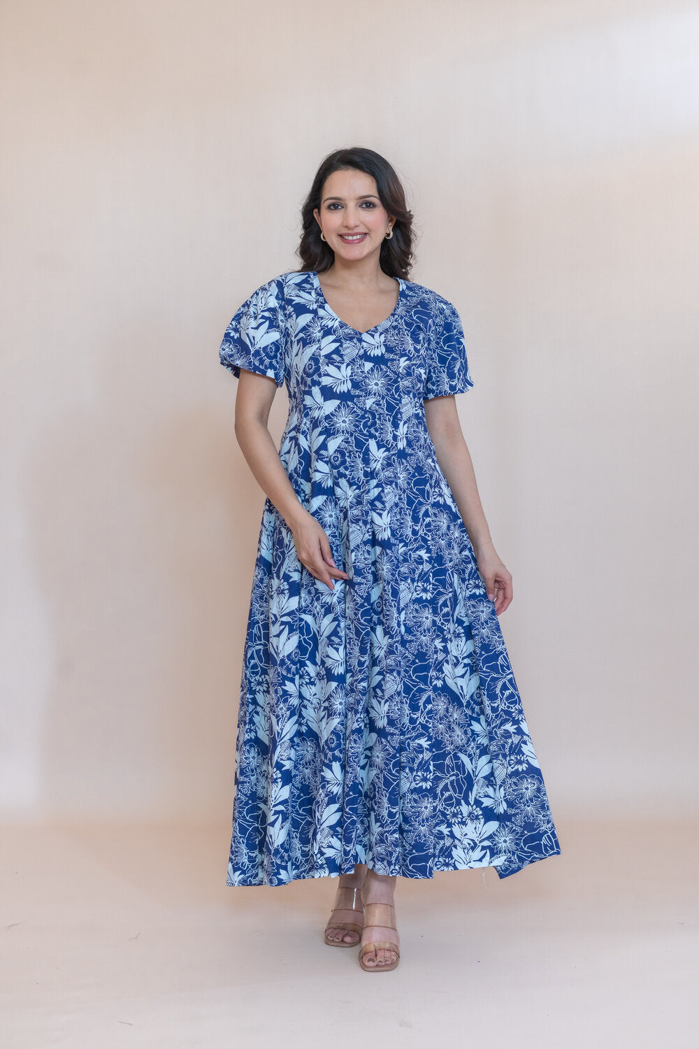 INDIGO FLOWER PRINTED DRESS