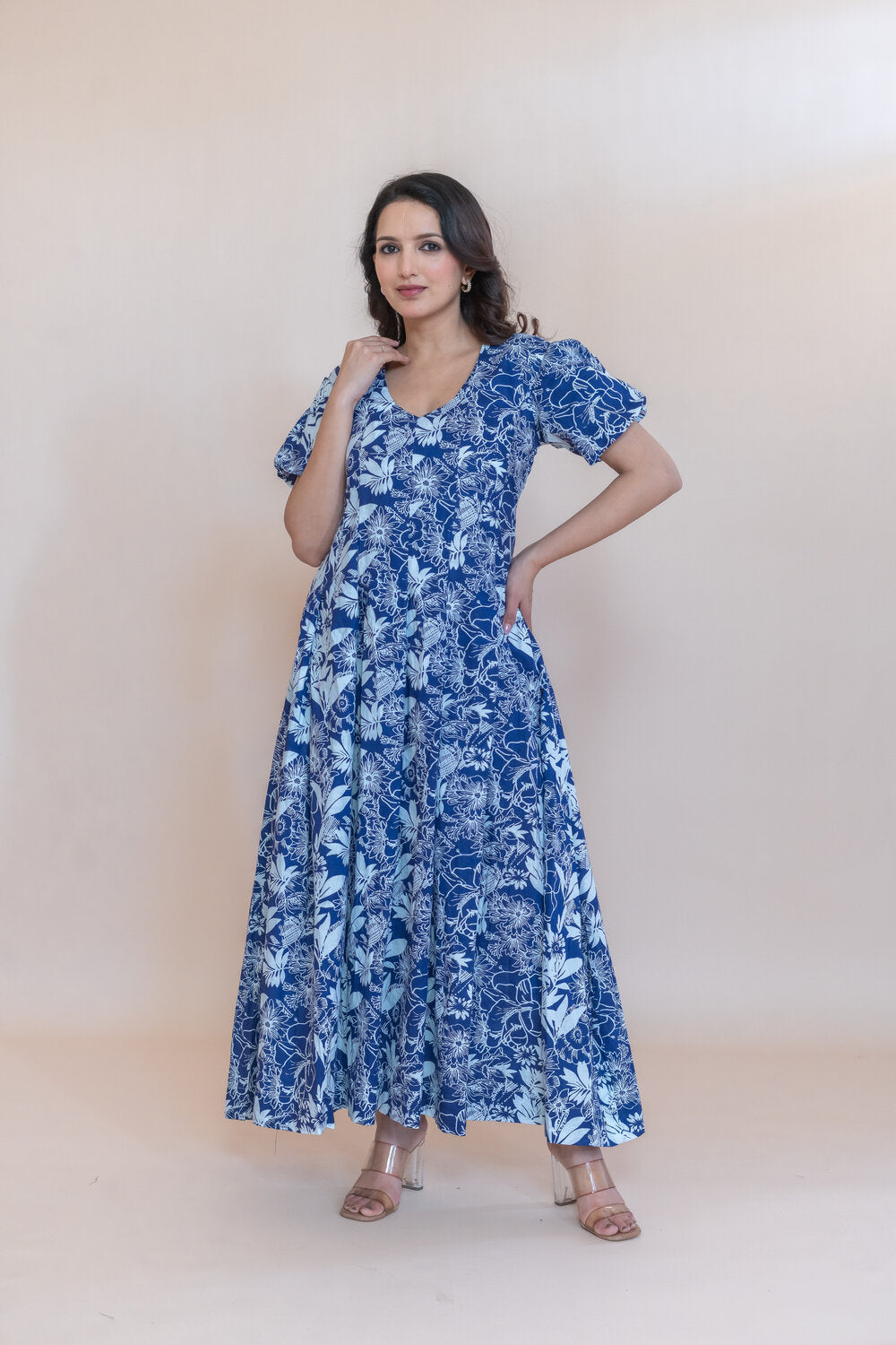 INDIGO FLOWER PRINTED DRESS
